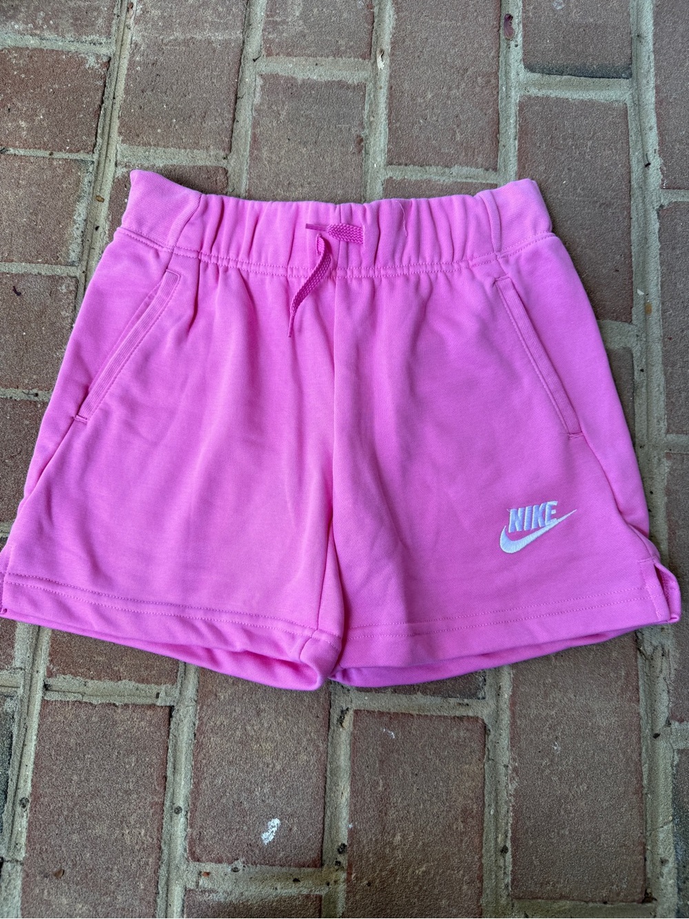 Nike Girls Bright Pink Athletic Shorts with White Logo Size L